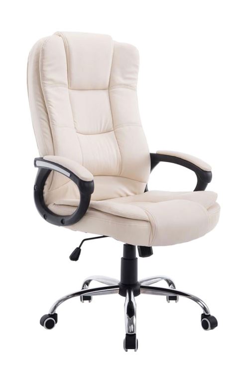 Fauteuil de Bureau Enno en Similicuir avec Piètement en Métal chromé - Couleur Crème