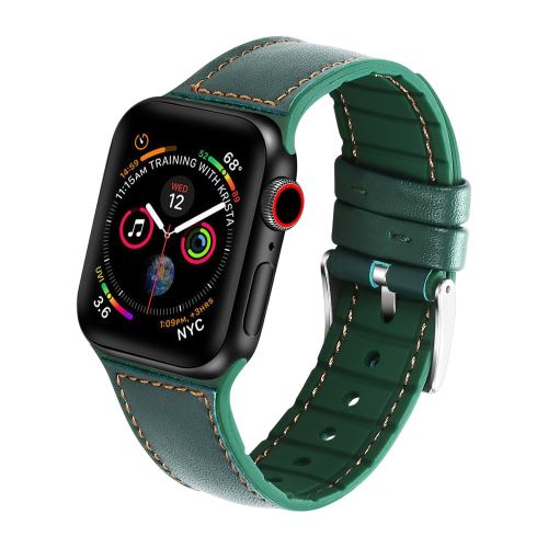 Bracelet en cuir véritable + silicone vert pour votre Apple Watch Series 1/2/3 38mm Series 4/5 40mm