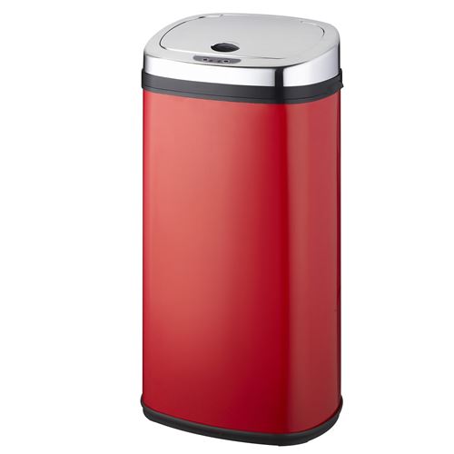 Poubelle de cuisine automatique 42L LARGO Rouge brillant en acier INOX avec cerclage
