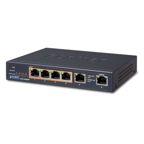 Planet GSD-604HP Géré Gigabit Ethernet (10/100/1000) Connexion Ethernet, supportant l'alimentation via ce port (PoE) Noir commutateur réseau - Commutateurs réseaux (Managed network switch, Gigabit Ethernet (10/100/1000), Connexion Ethernet, supportant l'a