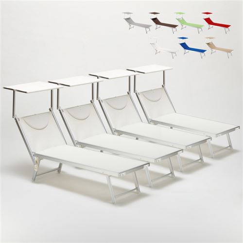 Beach and Garden Design - Bain de soleil chaises longue transats Lits de plage piscine aluminium jardin Santorini 4 pcs, Couleur: Blanc