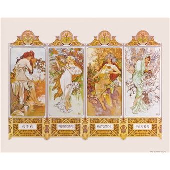 ALPHONSE MUCHA -LES Quatre Heures Du Jour Poster Papier Peint