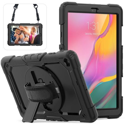 Générique Noir Coque En Tpu + Silicone Avec Béquille Et Sangle Pour Votre Samsung Galaxy Tab A 10.1 (2019) Sm-T510/T515 - Image 1