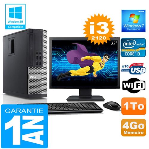 Pc dell 990 sff core i3-2120 ram 4go disque 1 to wifi w7 ecran 22' État correct - Dell reconditionné disponible sur Fnac