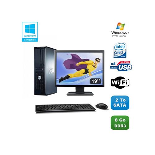 PC Dell Optiplex 380 Dt Core 2 Duo E7500 2,92Ghz 8Go Ddr3 2To W7 Pro19'