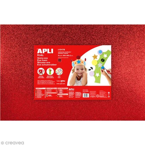Mousse EVA thermof. 40x60 cm - Rouge pailleté - 3 feuil. - APLI AGIPA