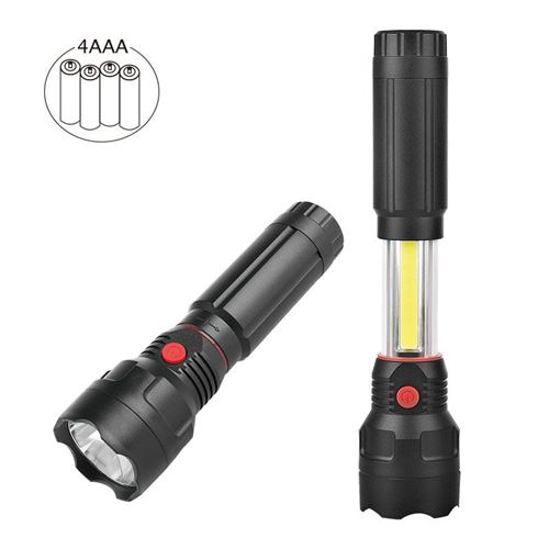 Lampe Torche de Poche à Double Eclairage LED & COB (Noir)