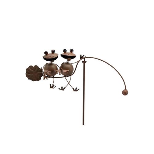 Tuteur Tige pour Plantes Motifs Duo Grenouilles Mobile de Jardin Rotatif à Planter en Fer et Fonte Marron 10x70x128cm