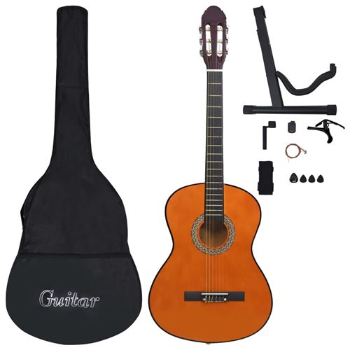 MAX SoloArt Guitare Acoustique Classique avec Support de Guitare et Repose-Pied  - Noir