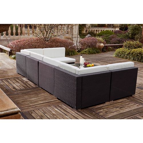 Bahru Noir Blanc Grand Salon De Jardin En Resine Tressee 6