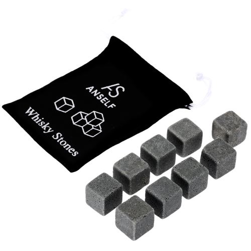 9pcs 18mm Pierre à Whisky Ice Stones Anself Reutilisables Boissons Cooler Cubes Bière Roches Granit Avec Pochette