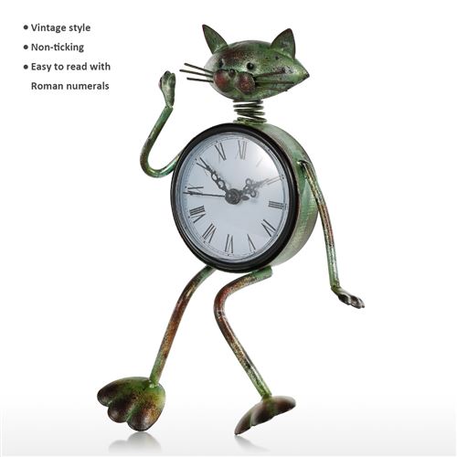 Tooarts Horloge A Chat Horloge A La Main Vintage Metal Iron Cat Figurine Mute Table Clock Horloge Pratique One Battery Achat Prix Fnac