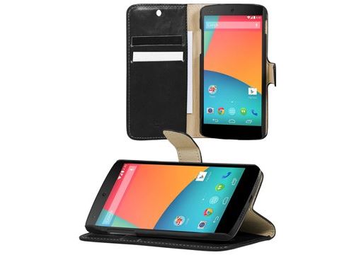 Etui folio à rabat latéral noir pour LG Google Nexus 5 rabat articulé fonction stand