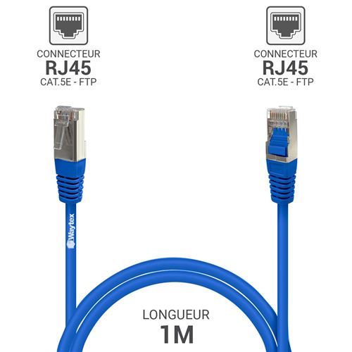 Câble Ethernet Réseau RJ45 Cat 5e FTP blindé 100MHz Waytex 32064 Longueur 1m Bleu
