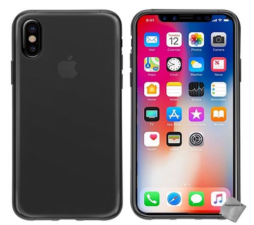 Housse etui coque pochette silicone gel fine pour Apple iPhone X avec verre trempe - GRIS