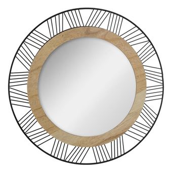 Miroir rond en mÃ©tal et bois - Ã˜ 45 x Ep. 1.5 cm - Noir - 1