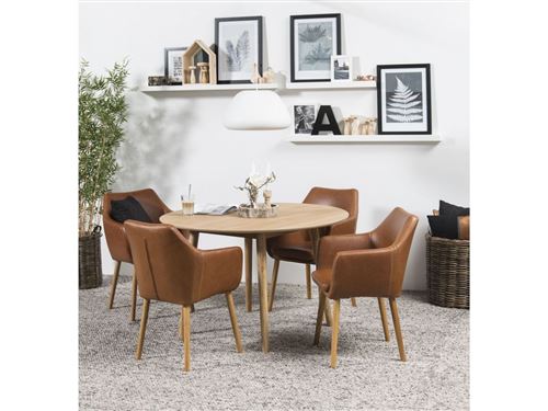 BOBOCHIC Table à manger 120 cm NAGANE en chêne massif et plaqué