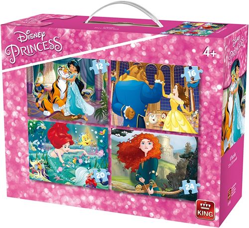 4 puzzles progressifs enfant : princesses disney 12 - 16 - 20 - 24 pieces - belle - jasmine - ariel