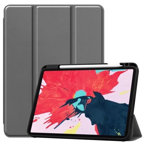 Etui en PU + TPU trois volets élégant avec support et porte-stylo gris pour votre Apple iPad Pro 11 pouces (2020)
