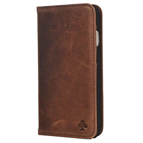 Porter Riley - Coque iPhone XR en Cuir Véritable. Housse Premium Fine en Cuir véritable avec Socle Rabattable/Coque / Etui/Portefeuille (Brun Chocolat)