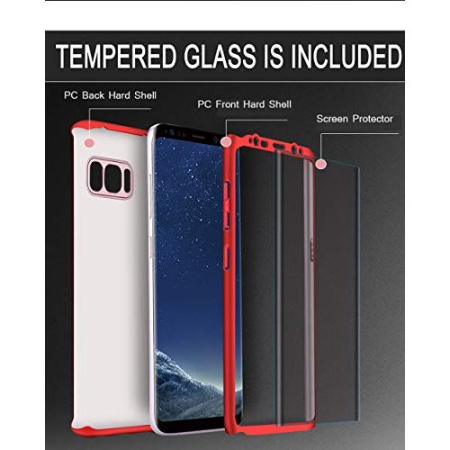 Luckydeer Coque Samsung S8 et Protection d'écran, [360 Degrés ] Rouge Case