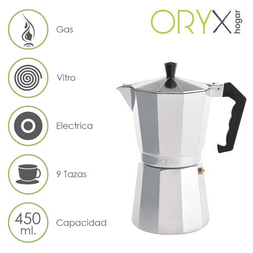 Oryx Cafetière 9 Tasses, Aluminium, Argent, 17 X 25 X 12 Cm