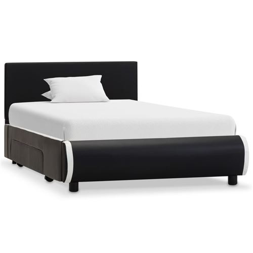 Cadre de lit avec tiroirs Noir Similicuir 90 x 200 cm