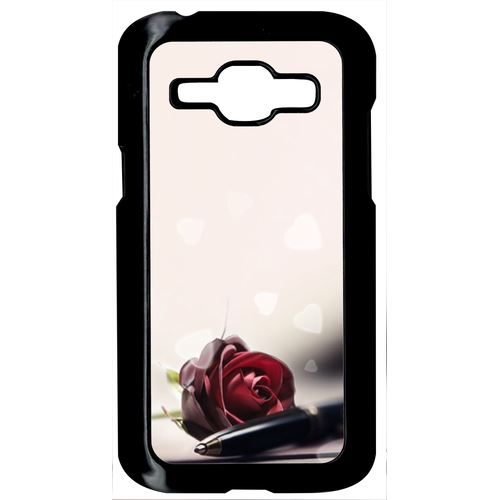 Coque Stylo Rose Coeur Compatible Samsung Galaxy J1 Transparent
