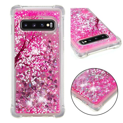 Coque en TPU paillettes dynamiques en forme de coeur à fleur de prunier pour votre Samsung Galaxy S10
