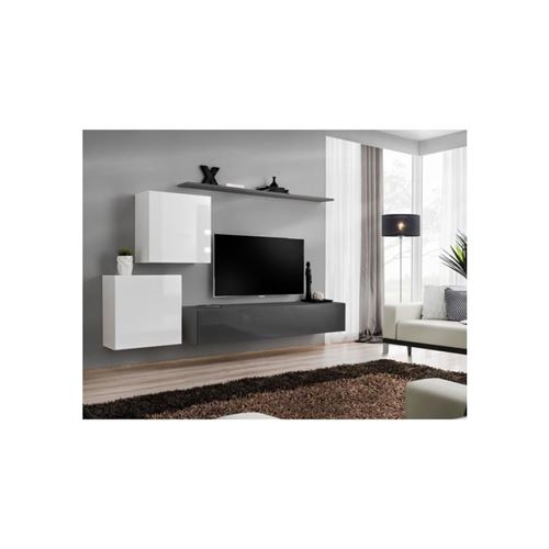 Ensemble meuble salon SWITCH V design, coloris gris et blanc brillant.