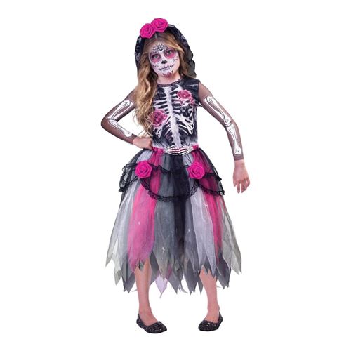 déguisement jour de la mort rose et noir fille
