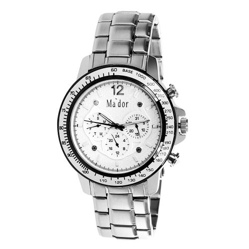 Mador - MAM-558 - Montre Homme - Mouvement Quartz - Affichage Jour et Date - Sportif - Classique et élégant - Cadran Blanc - Bracelet Métal Argent