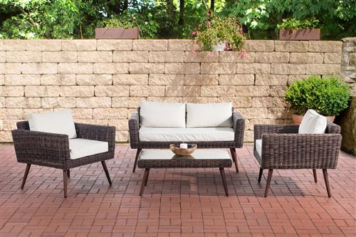 Salon de Jardin Kiruna en polyrotin 5mm Marron marbré , Blanc crème/40 cm (Dunkelbraun)