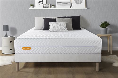 Ensemble matelas et sommier Septnuits Matelas + sommier 140x190 Memo Bio Mousse mmoire de forme 5 zones de confort Maxi paisseur Dhoussable