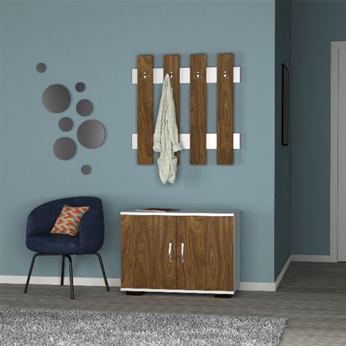 HOMEMANIA Meuble d’Entrée Fulya - Blanc, Noyer - 72 x 35 x 57 cm