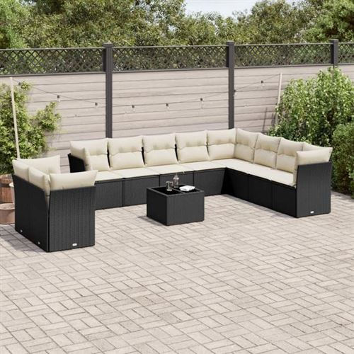 Non Communiqué Noir Vidaxl Salon De Jardin Avec Coussins 11 Pcs, Canapés De Terrasse, Ensemble De Meubles De Patio, Mobilier D'extérieur, 3217866