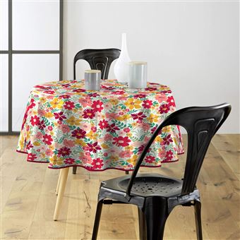 Nappe Ronde En Toile Cirée 160cm Motif Tulipe Rouge - Neuve Avec étiquette