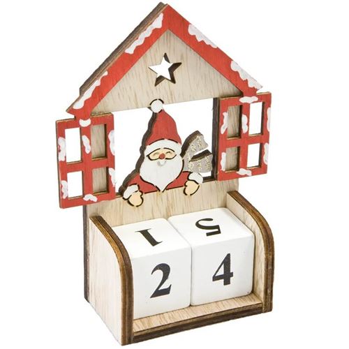 1 Calendrier de l'avent de la maison du père Noël en bois REF/DEK0476 - Hobi