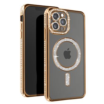 Coque Diamant pour iPhone 13 Pro Max Protection MagSafe Contour Strass Avizar Dorée - 1