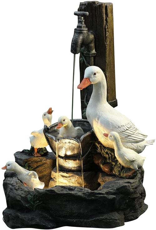 Statue Jardin Exterieur avec Lampe Solaires en Forme de Canard FONGWAN Sculpture en Cascade Fontaine Décoration