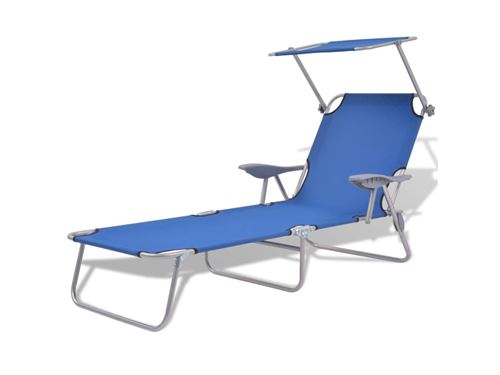 Transat chaise longue bain de soleil lit de jardin terrasse meuble d'extérieur avec auvent acier bleu 02_0012263
