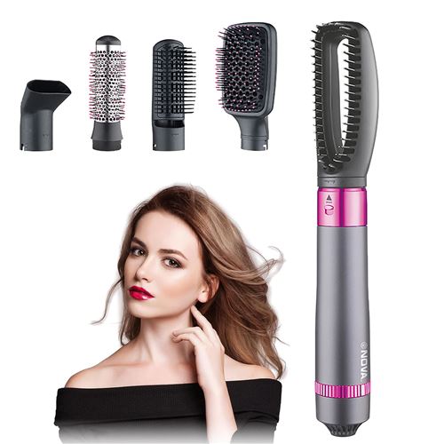 Non Communiqué Gris-Rose Brosse Coiffante 5 En 1 Nova Brosse Soufflante Lissante Chauffante Multifonctionnels Sèche-Cheveux 3 Vitesses