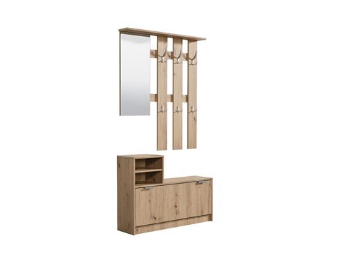 Vestiaire PENINA - 1 porte, 2 niches et 1 miroir - Coloris : Chêne