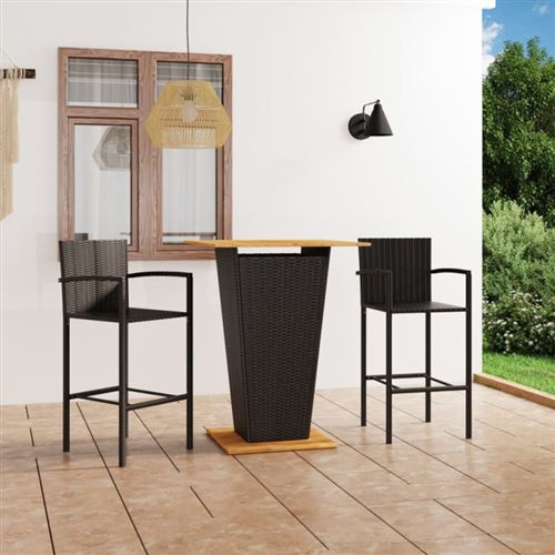 vidaXL Ensemble de bar de jardin 3 pcs Noir