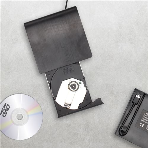 Lecteur CD et DVD Externe pour PC Portable + Mac - USB 3.0 Transmission  Haute Vitesse - Câble USB Fourni - Compatibilite Windows et Mac OS - Noir