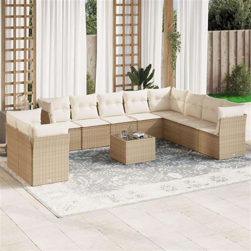  Salon de jardin modulable resine tressee beige 11 pieces x 124 x 69