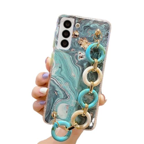 Coque à motif marbré avec bracelet FONGWAN pour Samsung Galaxy S22+-Bleu