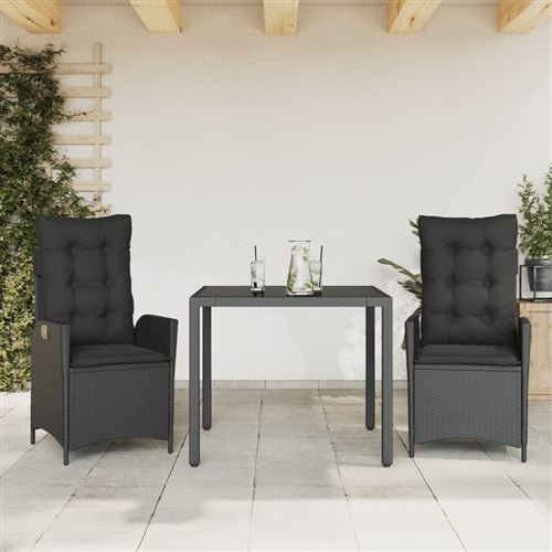 Non Communiqué Noir Vidaxl 3-Delige Tuinset Met Kussens Poly Rattan Zwart3213067