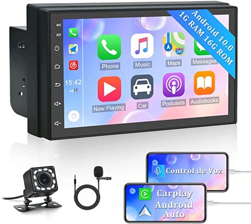 CAMECHO Android Autoradio 2 Din GPS avec Carplay Android Auto, 7 Pouces Écran Tactile de Stéréo Bluetooth de Voiture FM Radio Support WiFi, A/V Input, Caméra de Recul+Microphone Externe