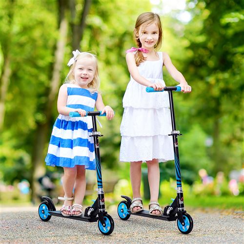 HOMCOM Trottinette enfant pliable - 3 roues lumineuses LED - hauteur guidon  réglable - frein à friction arrière - métal PP pour enfants de 3 à 8 ans  bleu